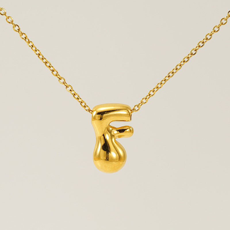 Initial Necklace in 18K Gold-Plated Stainless Steel, Bubble Letter A-Z