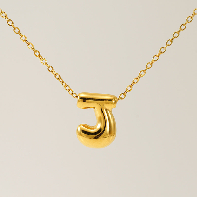 Initial Necklace in 18K Gold-Plated Stainless Steel, Bubble Letter A-Z
