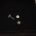 Star of David Stud Earrings in 925 Sterling Silver, Blue Cubic Zirconia