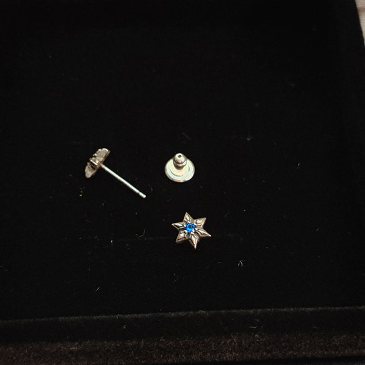 Star of David Stud Earrings in 925 Sterling Silver, Blue Cubic Zirconia