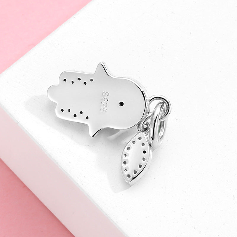 Hamsa Charm Necklace in 925 Sterling Silver, Colorful Enamel & Evil Eye
