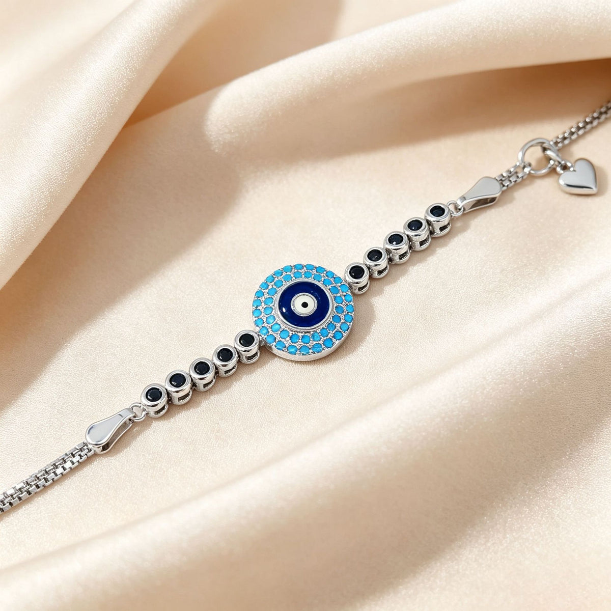 Evil Eye Bracelet in 925 Sterling Silver, Blue Enamel Eye