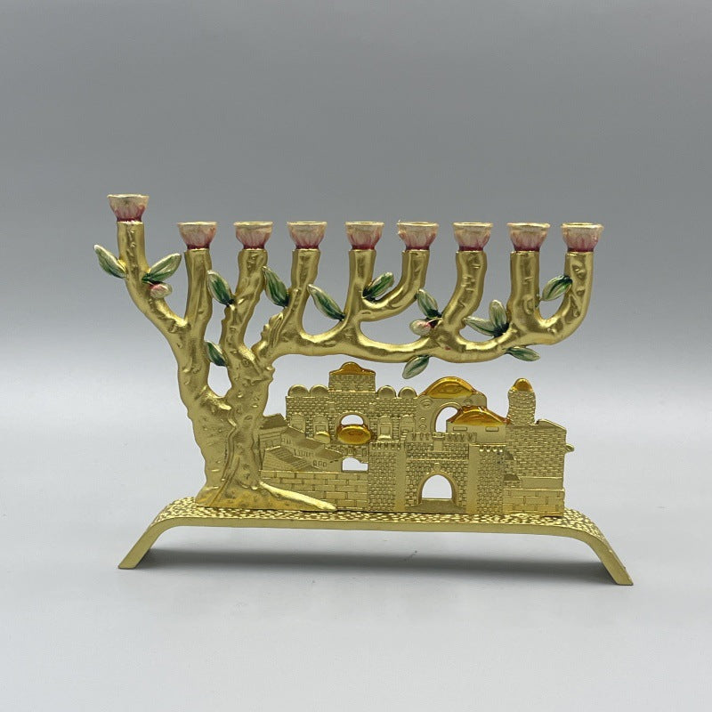 Jerusalem Old City Hanukkah Menorah, Gold-Tone, 14 cm Tall
