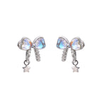 Bow Earrings in 925 Sterling Silver, Pastel Crystal with Star Drop