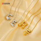 Initial Necklace in 18K Gold-Plated Stainless Steel, Bubble Letter A-Z