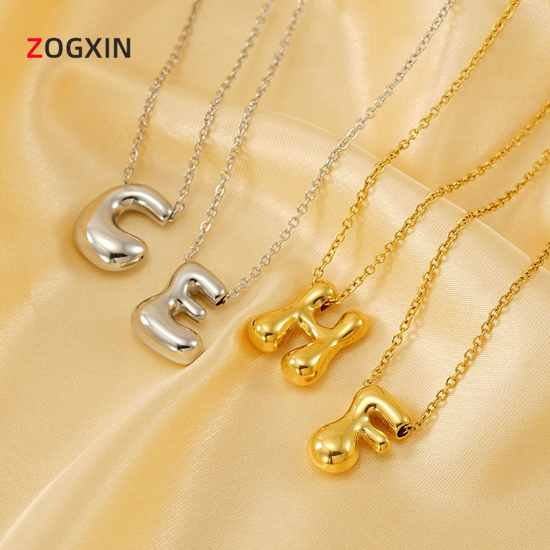 Initial Necklace in 18K Gold-Plated Stainless Steel, Bubble Letter A-Z