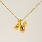 Initial Necklace in 18K Gold-Plated Stainless Steel, Bubble Letter A-Z