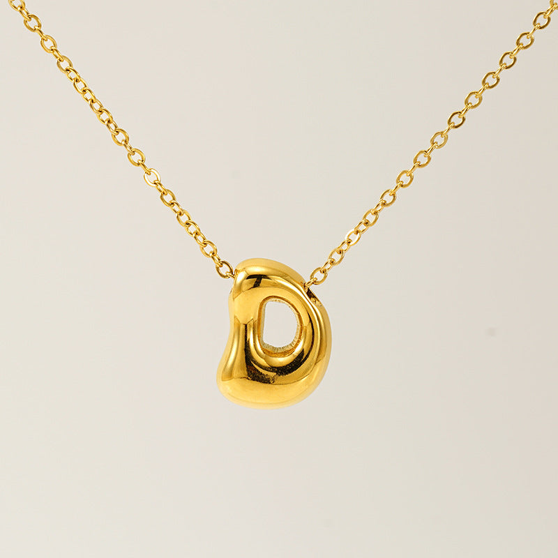 Initial Necklace in 18K Gold-Plated Stainless Steel, Bubble Letter A-Z
