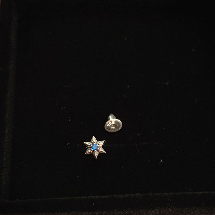 Star of David Stud Earrings in 925 Sterling Silver, Blue Cubic Zirconia