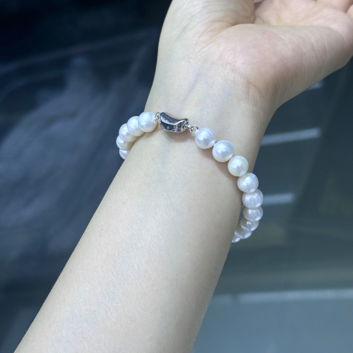 Freshwater Pearl Bracelet with 925 Sterling Silver Clasp, 7-8 mm