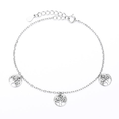 Tree of Life Charm Bracelet in 925 Sterling Silver, Three Charms