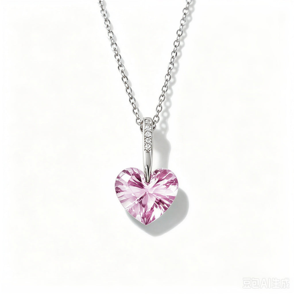 Crystal Heart Necklace in 925 Sterling Silver, 5 Colors