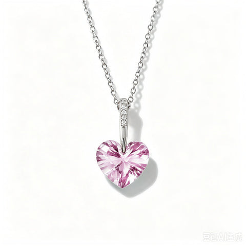 Crystal Heart Necklace in 925 Sterling Silver, 5 Colors