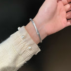 Star Bangle Bracelet in 925 Sterling Silver, Matte Finish Open Cuff