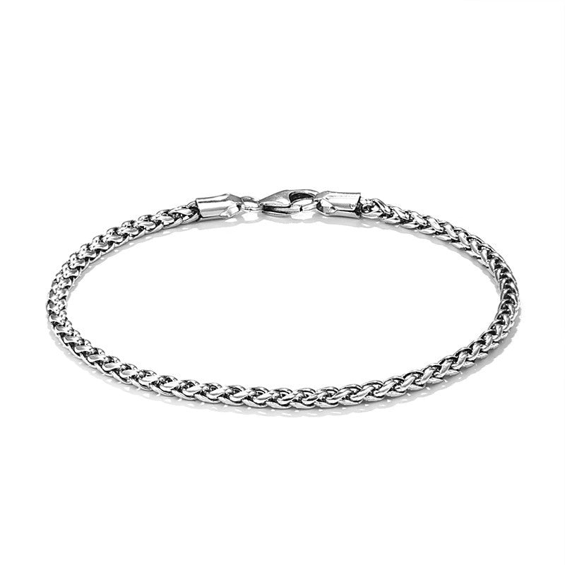 Men's Wheat Chain Bracelet in 925 Sterling Silver, Woven Link