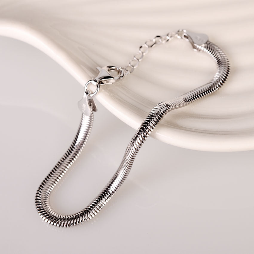 Flat Snake Chain Bracelet in 925 Sterling Silver, 5-6 mm