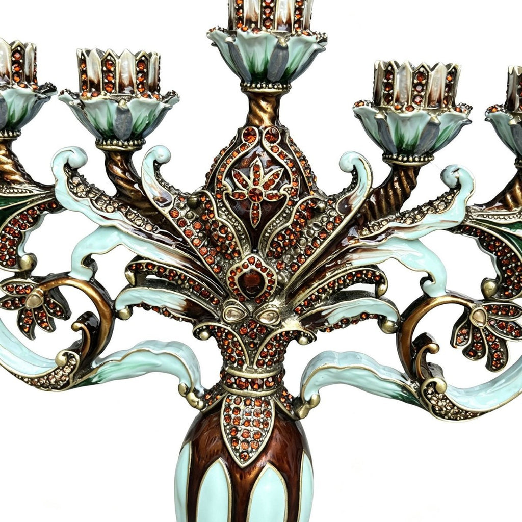 Grand Designer Hanukkah Menorah, Antique Copper & Mint Enamel, 36.5 cm Tall