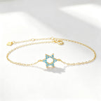 Star of David Bracelet in Gold Plated 925 Sterling Silver, Turquoise Crystal