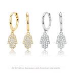 Hamsa Hoop Earrings in 925 Sterling Silver, Pavé Cubic Zirconia