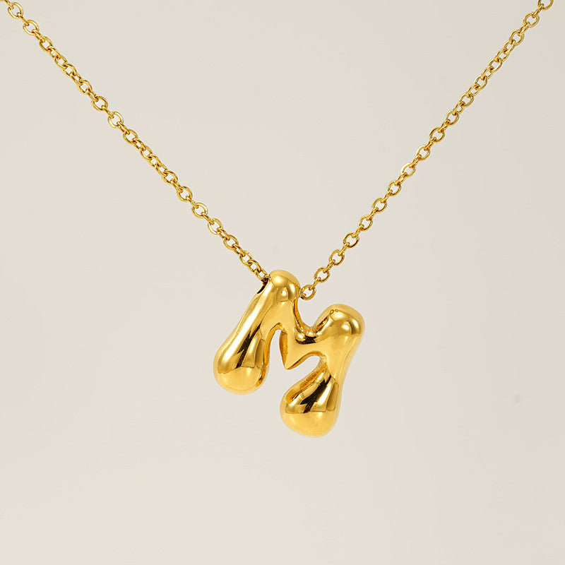 Initial Necklace in 18K Gold-Plated Stainless Steel, Bubble Letter A-Z