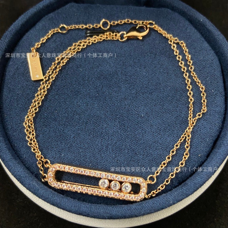 Sliding Bar Bracelet in 925 Sterling Silver, Double Chain