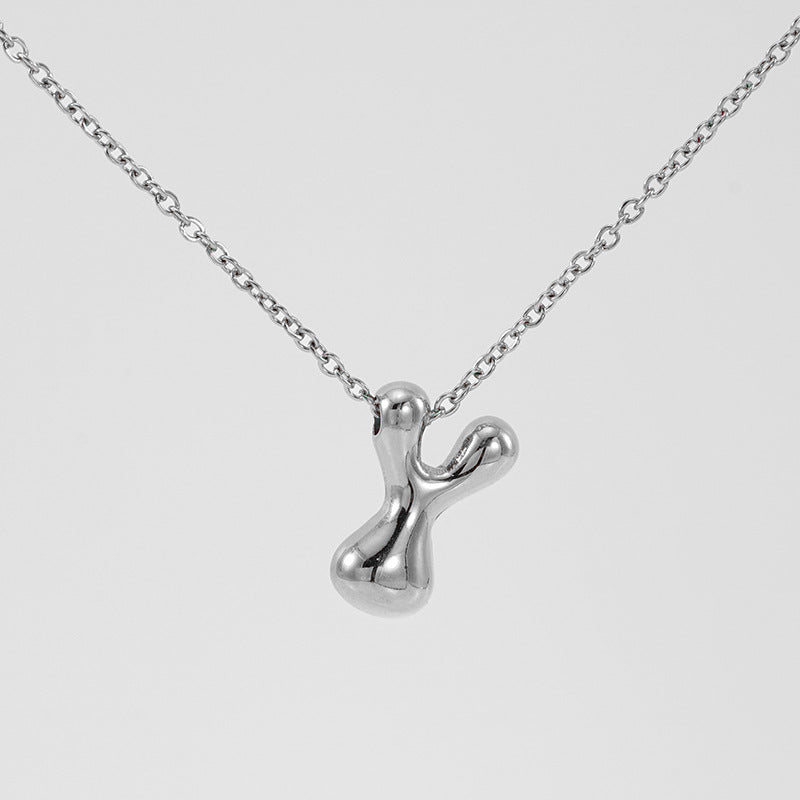 Initial Necklace in 18K Gold-Plated Stainless Steel, Bubble Letter A-Z
