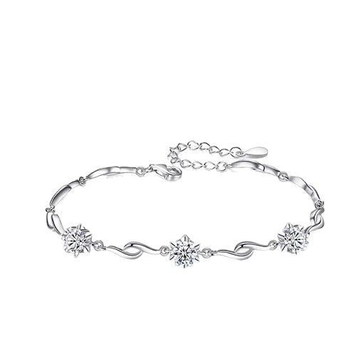 Six-Pointed Star Bracelet in 925 Sterling Silver, Blue or Clear Cubic Zirconia
