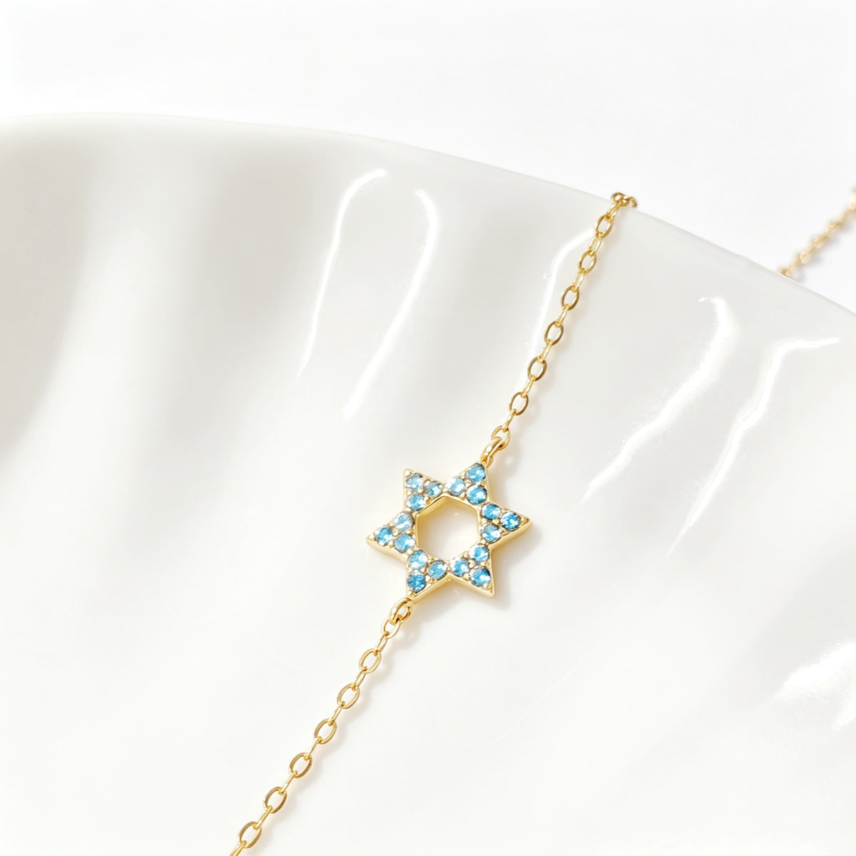 Star of David Bracelet in Gold Plated 925 Sterling Silver, Turquoise Crystal