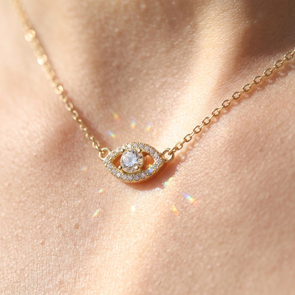 Evil Eye Necklace in 925 Sterling Silver, Moissanite Center Stone