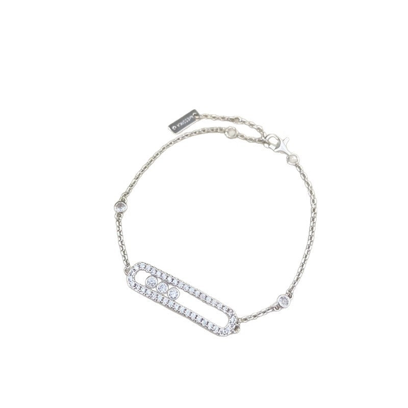 Sliding Bar Bracelet in 925 Sterling Silver, Double Chain