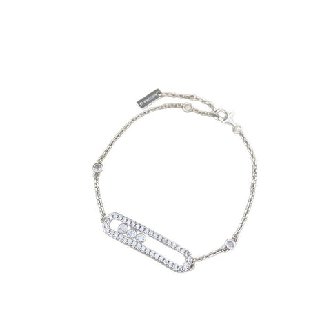 Sliding Bar Bracelet in 925 Sterling Silver, Double Chain