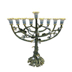 Designer Baroque Hanukkah Menorah, Bronze & Gold Scroll, 16 cm Tall