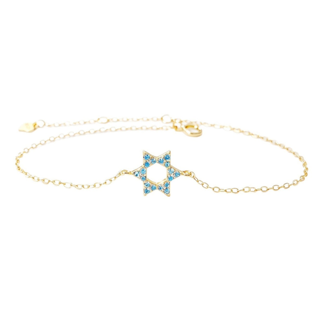 Star of David Bracelet in Gold Plated 925 Sterling Silver, Turquoise Crystal