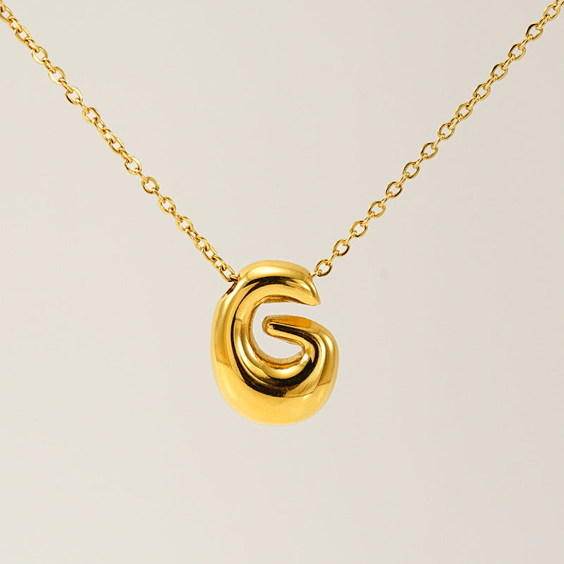 Initial Necklace in 18K Gold-Plated Stainless Steel, Bubble Letter A-Z