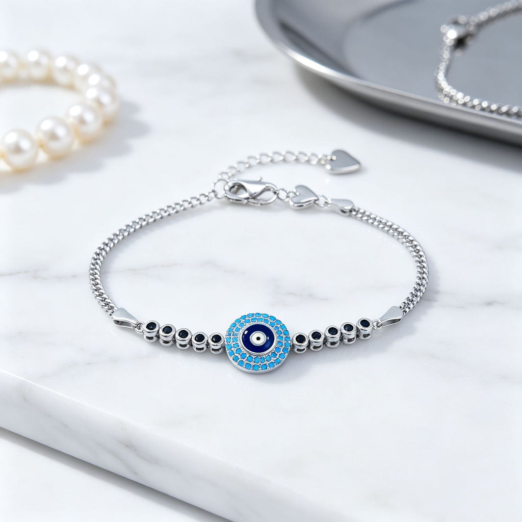 Evil Eye Bracelet in 925 Sterling Silver, Blue Enamel Eye
