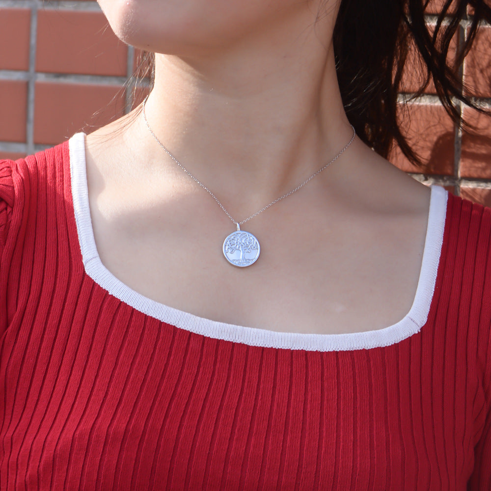 Tree of Life Necklace in 925 Sterling Silver, Shell Disc Pendant
