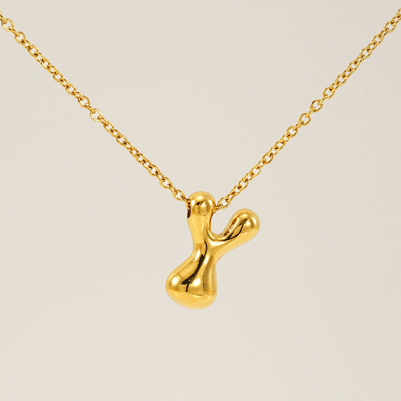 Initial Necklace in 18K Gold-Plated Stainless Steel, Bubble Letter A-Z
