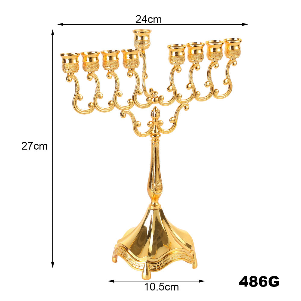 Classic Hanukkah Menorah, Polished Silver or Gold Finish, 12 Inch Tall