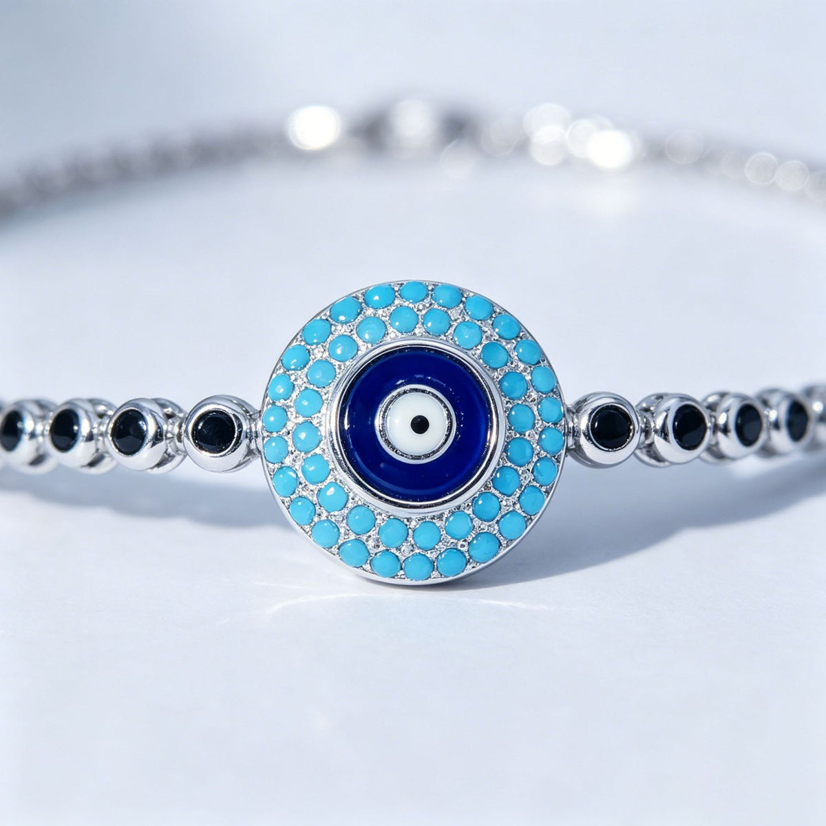Evil Eye Bracelet in 925 Sterling Silver, Blue Enamel Eye