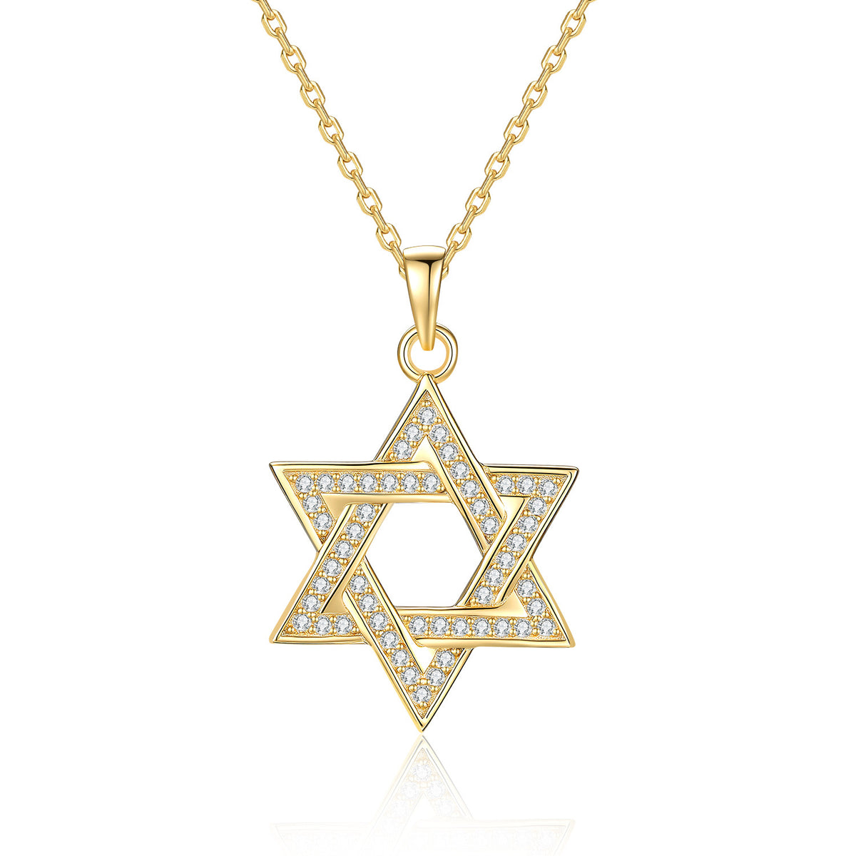 Star of David Necklace with Pavé Moissanite in Gold Plated 925 Sterling Silver
