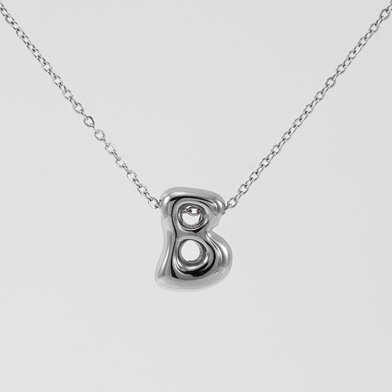 Initial Necklace in 18K Gold-Plated Stainless Steel, Bubble Letter A-Z