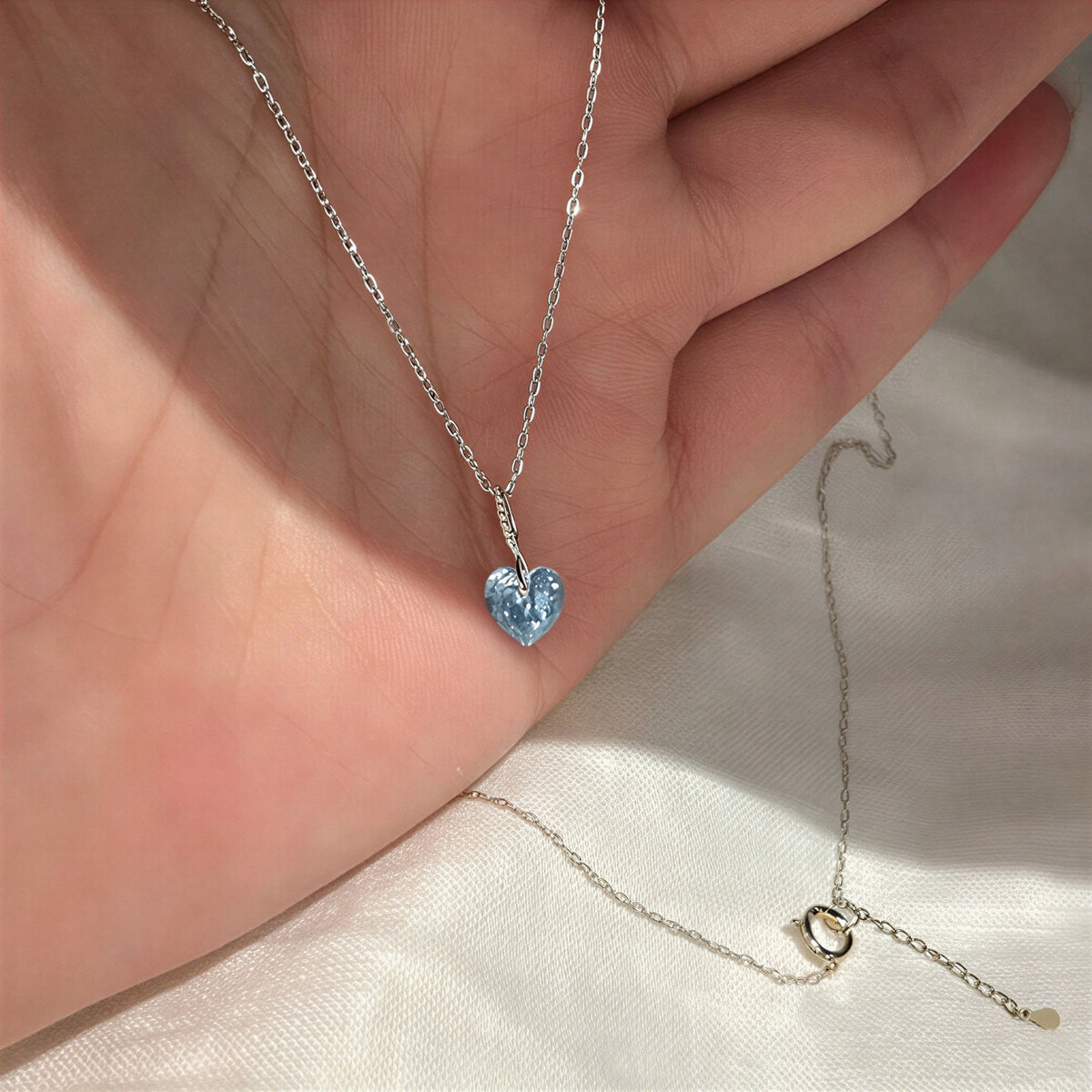 Crystal Heart Necklace in 925 Sterling Silver, 5 Colors