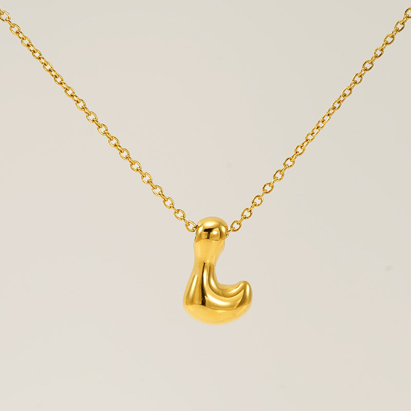 Initial Necklace in 18K Gold-Plated Stainless Steel, Bubble Letter A-Z