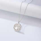 Tree of Life Necklace in 925 Sterling Silver, Shell Disc Pendant