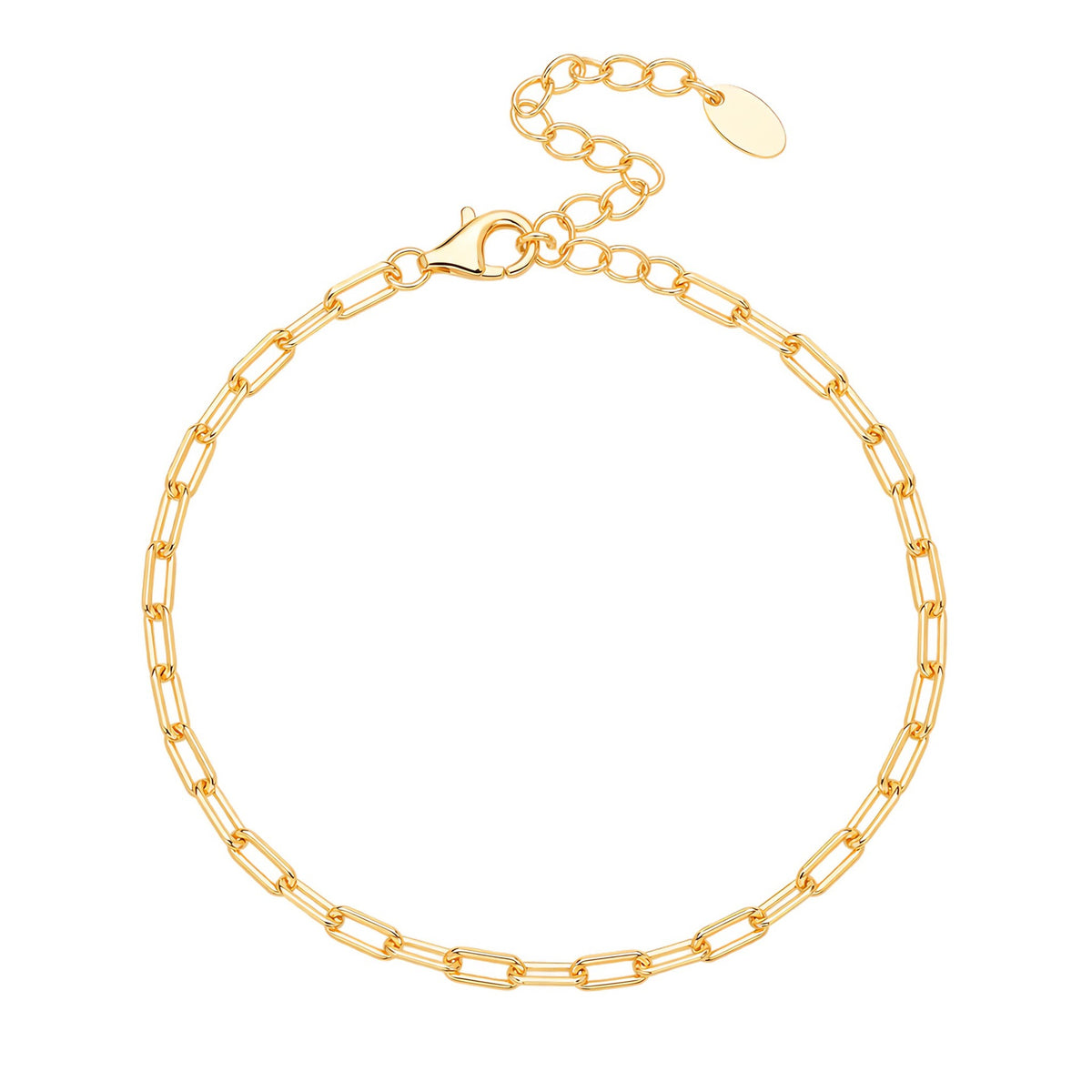 Paperclip Chain Bracelet in 925 Sterling Silver, Adjustable