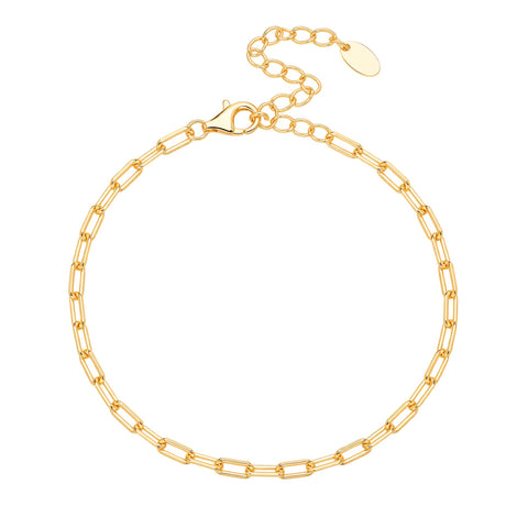 Paperclip Chain Bracelet in 925 Sterling Silver, Adjustable
