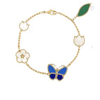 Butterfly & Flower Station Necklace in 925 Sterling Silver, Mother-of-Pearl Enamel