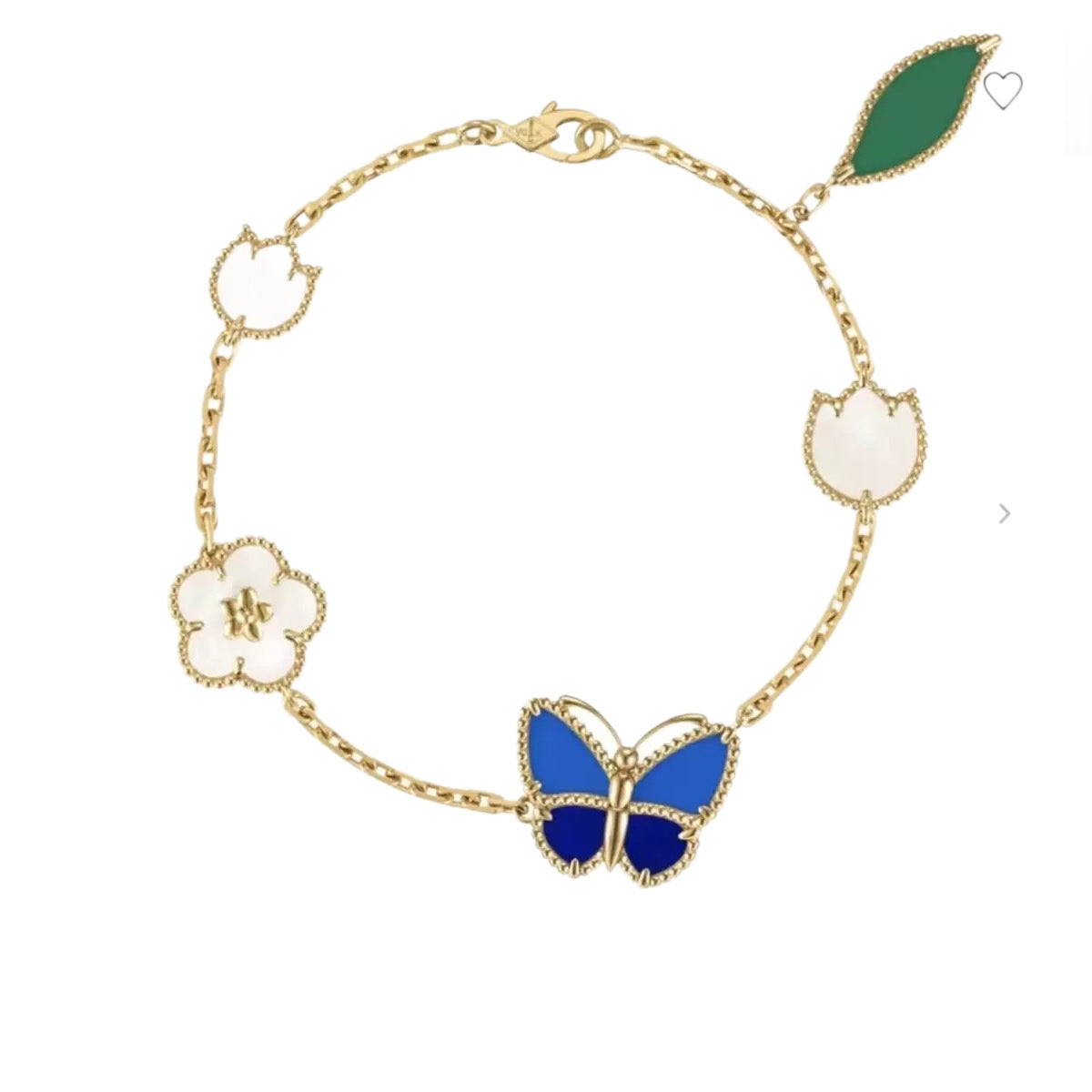 Butterfly & Flower Bracelet in 925 Sterling Silver, Mother-of-Pearl Enamel