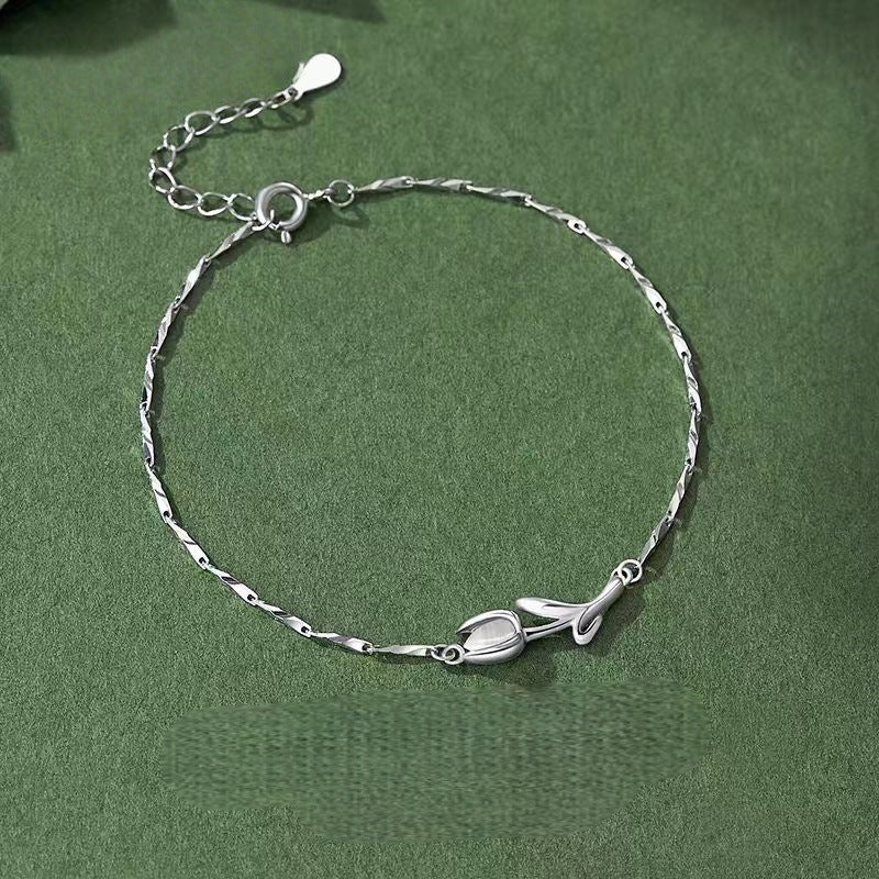 Tulip Bracelet in 925 Sterling Silver, Dainty Chain