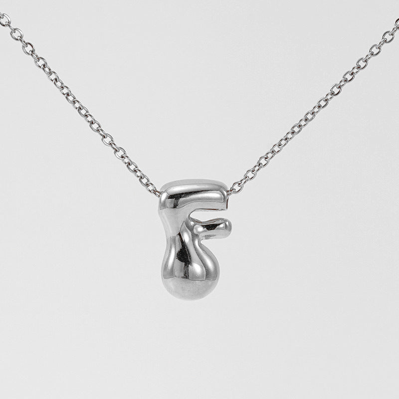 Initial Necklace in 18K Gold-Plated Stainless Steel, Bubble Letter A-Z